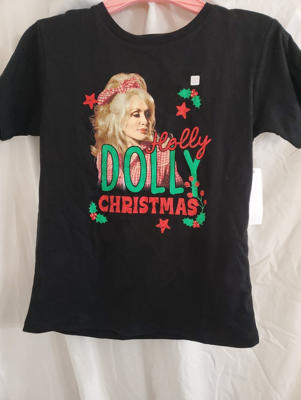 Dolly Parton Holly Dolly Christmas graphic print girls' black tshirt size Small